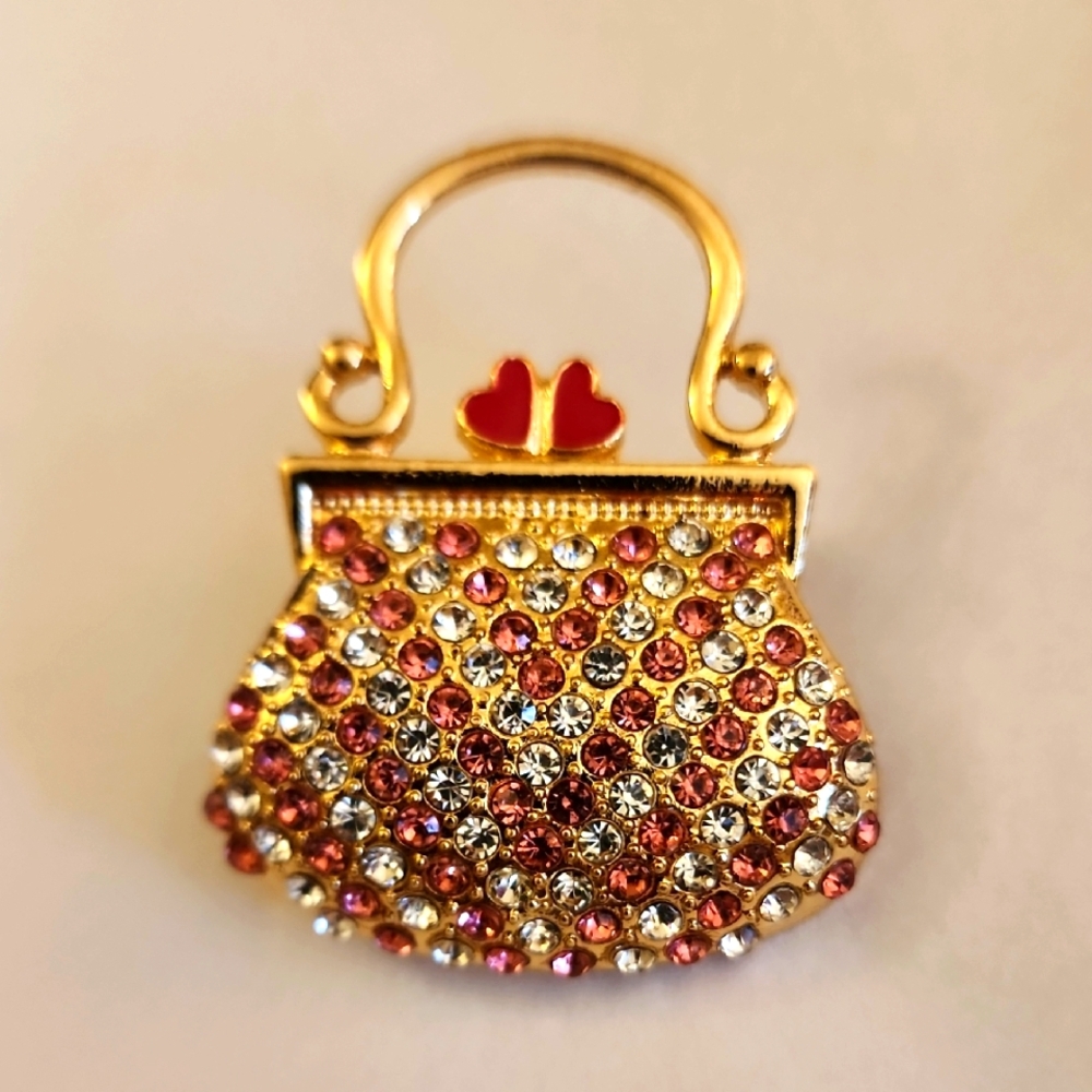 Purse HANDBAG HEART CLOSURE Brooch